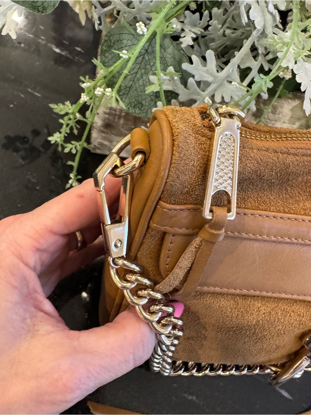 🤎Rebecca Minkoff Mini MAC Cognac Suede Leather Crossbody Bag Chain Strap - Picture 10 of 12